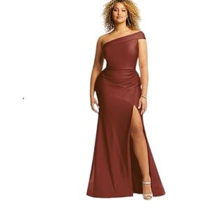 One Shoulder Satin Mermaid Evening Gown in Auborn Moon NEW Cynthia & Sahar CS107